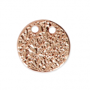 Round hammered pendant with two holes 10 mm - Rose Gold Tone x1