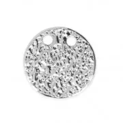 Round hammered pendant with two holes 10 mm - Rhodium Tone x1