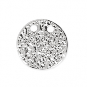 Round hammered pendant with two holes 10 mm - Rhodium Tone x1