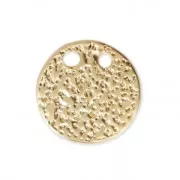 10 mm Round Hammered Double-Hole Pendant - Satin-Finish Fine gold plated x1