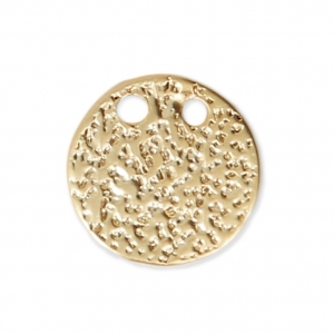 10 mm Round Hammered Double-Hole Pendant - Satin-Finish Fine gold plated x1
