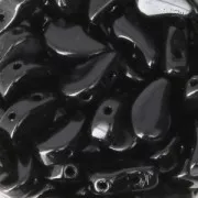 Double drilled Czech Glass Paisley Duo beads 9x5.5 mm Jet x10g