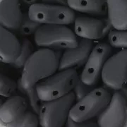 Double drilled Czech Glass Paisley Duo beads 9x5.5 mm Jet Mat x10g