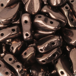 Double drilled Czech Glass Paisley Duo beads 9x5.5 mm Dark Bronze x10g