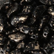 Double drilled Czech Glass Paisley Duo beads 9x5.5 mm Jet Gold Splash x10g|raw }}