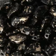 Double drilled Czech Glass Paisley Duo beads 9x5.5 mm Jet Gold Splash x10g