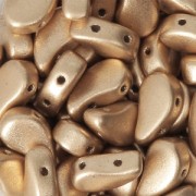 Double drilled Czech Glass Paisley Duo beads 9x5.5 mm Gold Mat x10g