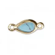 2 loops drop spacer - faceted imitation Turquoise gemstone 12x5.5 mm fine Gold plated  x1
