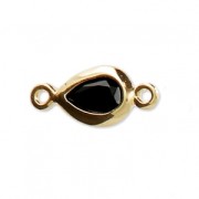2 loops drop spacer - faceted imitation Black Onyx gemstone 12x5.5 mm fine Gold plated  x1