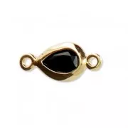 2 loops drop spacer - faceted imitation Black Onyx gemstone 12x5.5 mm fine Gold plated  x1
