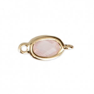 2 loops oval spacer - faceted imitation Quartz Rose 12x5.5 mm Fine Gold plated x1