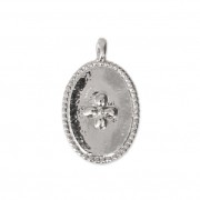 Oval charm cross pattern 14x8.5 mm rhodium x1