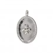 Oval charm cross pattern 14x8.5 mm rhodium x1