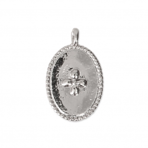 Oval charm cross pattern 14x8.5 mm rhodium x1