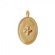 Oval charm cross pattern 14x8.5 mm Satin Fine Gold plated x1|raw }}