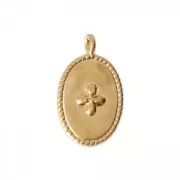 Oval charm cross pattern 14x8.5 mm Satin Fine Gold plated x1