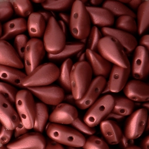 Czech Glass beads DropDuo® 2 holes 3x6 mm Red Metallic Mat x50