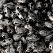 Czech Glass beads DropDuo® 2 holes 3x6 mm Jet Antique Chrome x50|raw }}