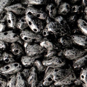 Czech Glass beads DropDuo® 2 holes 3x6 mm Jet Antique Chrome x50