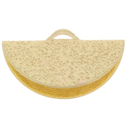 19.5x11mm Textured Half-Moon crimp end for ribbon - Gold Tone x1