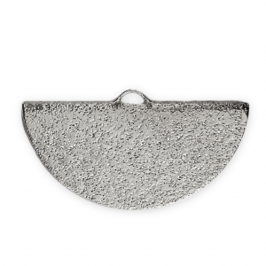 25x13mm Textured Half-Moon crimp end for ribbon - Rhodium Tone x1