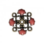 Metal clover spacer with epoxy resin 4 loops 14 mm Bronze Tone/Pink Coral x1