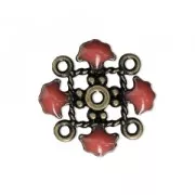 Metal clover spacer with epoxy resin 4 loops 14 mm Bronze Tone/Pink Coral x1