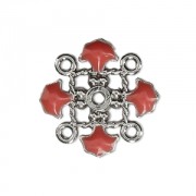 Metal clover spacer with epoxy resin 4 loops 14 mm Silver Tone/Pink Coralx1|raw }}