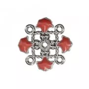 Metal clover spacer with epoxy resin 4 loops 14 mm Silver Tone/Pink Coralx1