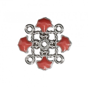 Metal clover spacer with epoxy resin 4 loops 14 mm Silver Tone/Pink Coralx1