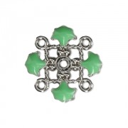 Metal clover spacer with epoxy resin 4 loops 14 mm Silver Tone/Mint x1