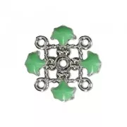 Metal clover spacer with epoxy resin 4 loops 14 mm Silver Tone/Mint x1