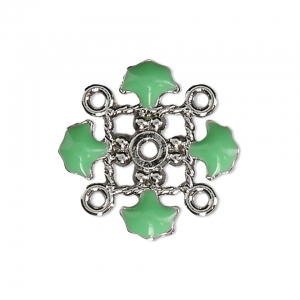 Metal clover spacer with epoxy resin 4 loops 14 mm Silver Tone/Mint x1