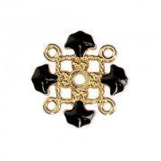 Metal clover spacer with epoxy resin 4 loops 14 mm Gold Tone/Black x1|raw }}