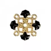 Metal clover spacer with epoxy resin 4 loops 14 mm Gold Tone/Black x1
