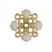 Metal clover spacer with epoxy resin 4 loops 14 mm Gold Tone/White x1|raw }}