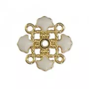 Metal clover spacer with epoxy resin 4 loops 14 mm Gold Tone/White x1
