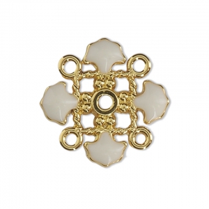 Metal clover spacer with epoxy resin 4 loops 14 mm Gold Tone/White x1