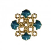 Metal clover spacer with epoxy resin 4 loops 14 mm Gold Tone/Petrol x1|raw }}