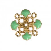 Metal clover spacer with epoxy resin 4 loops 14 mm Gold Tone/Mint x1|raw }}