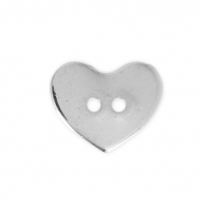 Smooth Button 12x10 mm - Heart - Rhodium tone x1