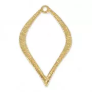 Striated brass leaf charm 36 mm fine Gold plated x1