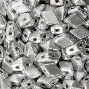 Mini Diamonduo 2-hole glass beads 4x6 mm Silver Mat x5g