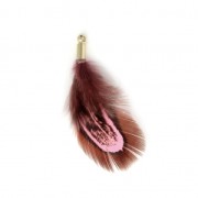 35 mm pheasant feather with a gold tone terminator - Pink/Black x1|raw }}