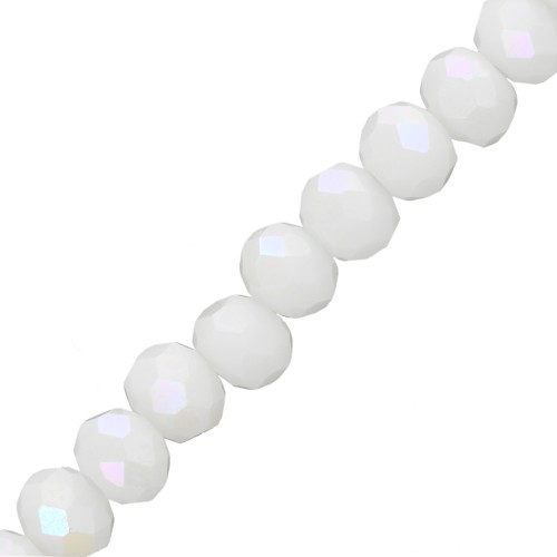 Faceted flat round beads 6x5 mm - White Opaque AB x41cm