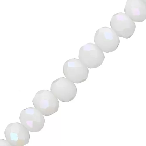 Faceted flat round beads 6x5 mm - White Opaque AB x41cm