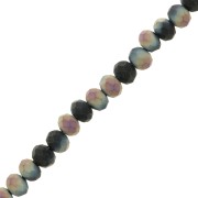 Round faceted beads - round flattened 6x5 mm Black Plated Frosted AB x36cm|raw }}