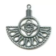 Bohemian filigree finding 34mm old silver tone x1