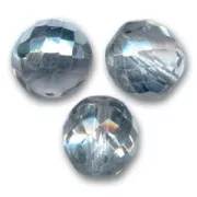 Fire Polished faceted round beads 14mm Crystal/Argent x4