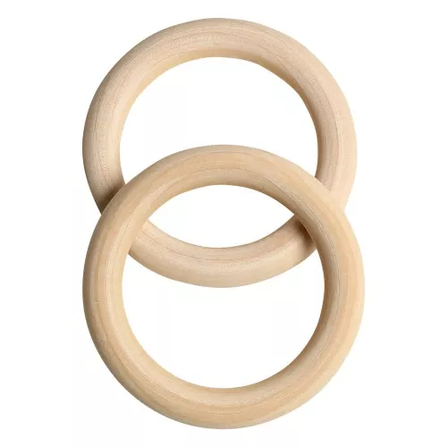 Wooden teething ring 68 mm for baby rattle with crochet amigurumi x2